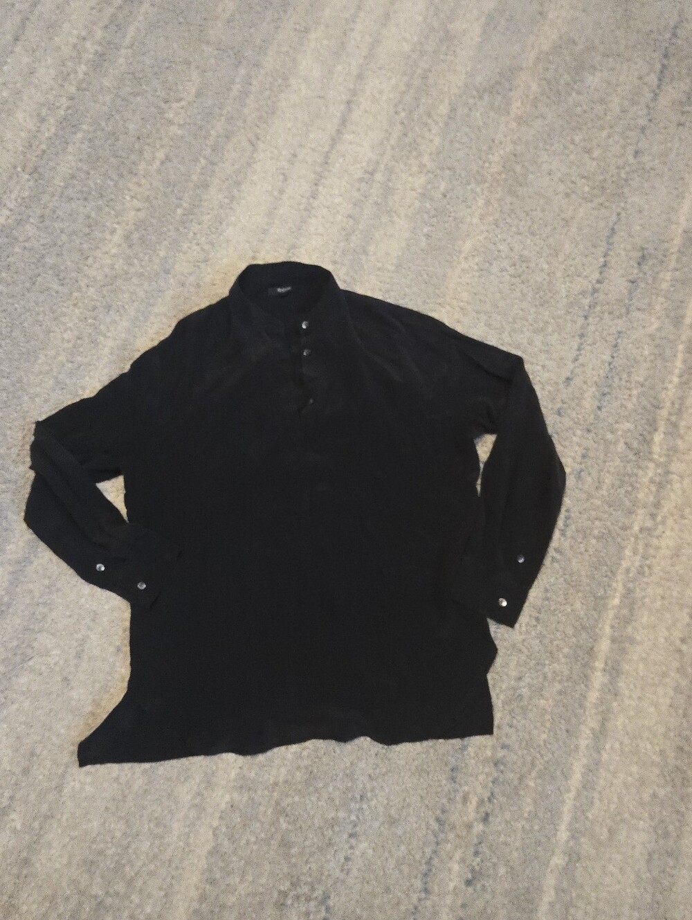 Madewell 100% Silk Black Henley Blouse Top Womens Small S Long Sleeve Solid